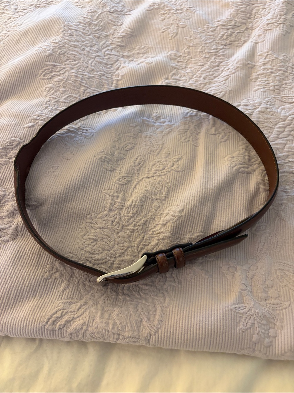 Brown Leather Boys or Men’s Dress Belt with Silver Buckle size 32
